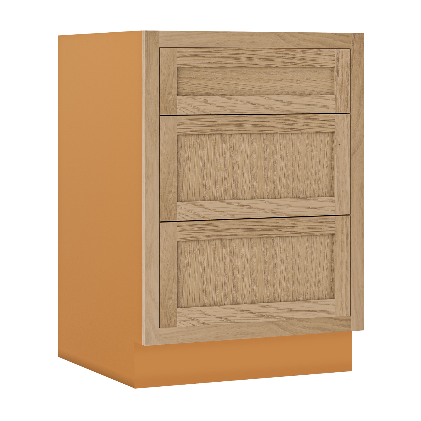 Custom Oak 3 Drawer Base Cabinet - 12"–36" wide