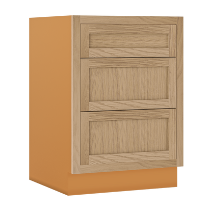 Custom Oak 3 Drawer Base Cabinet - 12"–36" wide