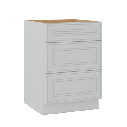 3 Drawer Base 12", 15", 18", 21", 24" & 30" Wide White Elegant Oak Craftsman Shaker 1-1/4" Overlay Base Cabinet