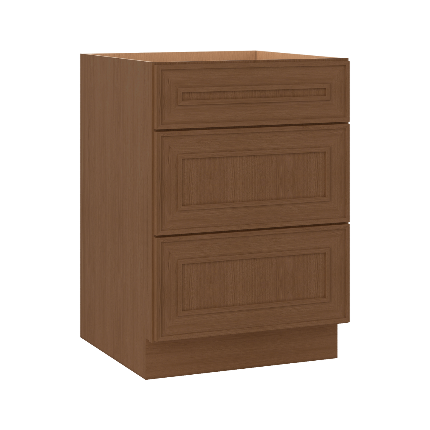 3 Drawer Base 12", 15", 18", 21", 24", 30" & 36" Wide Mocha Elegant Oak Craftsman Shaker 1-1/4" Overlay Base Cabinet