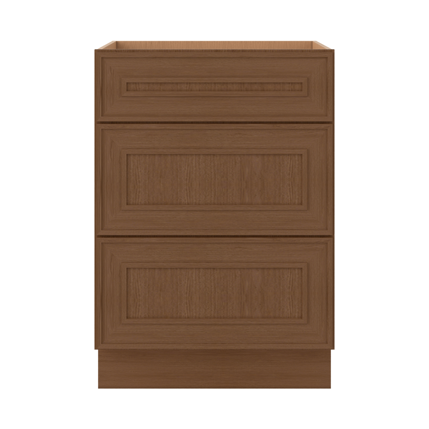 3 Drawer Base 12", 15", 18", 21", 24", 30" & 36" Wide Mocha Elegant Oak Craftsman Shaker 1-1/4" Overlay Base Cabinet