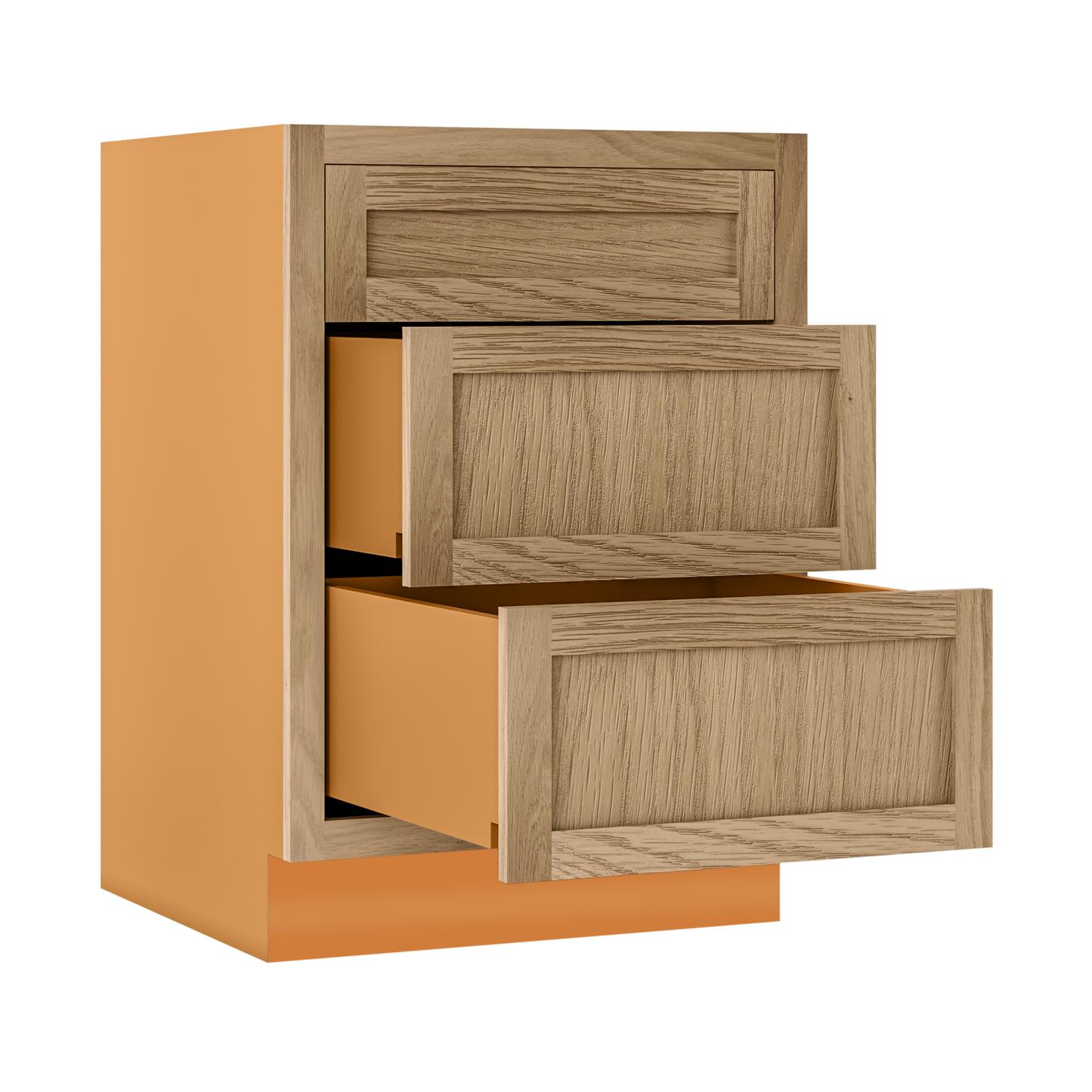 Custom Oak 3 Drawer Base Cabinet - 12"–36" wide