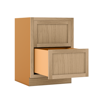 White Oak Shaker Inset Two Drawer Base Cabinet - Two Drawers - 12" - 36"  - Special Order