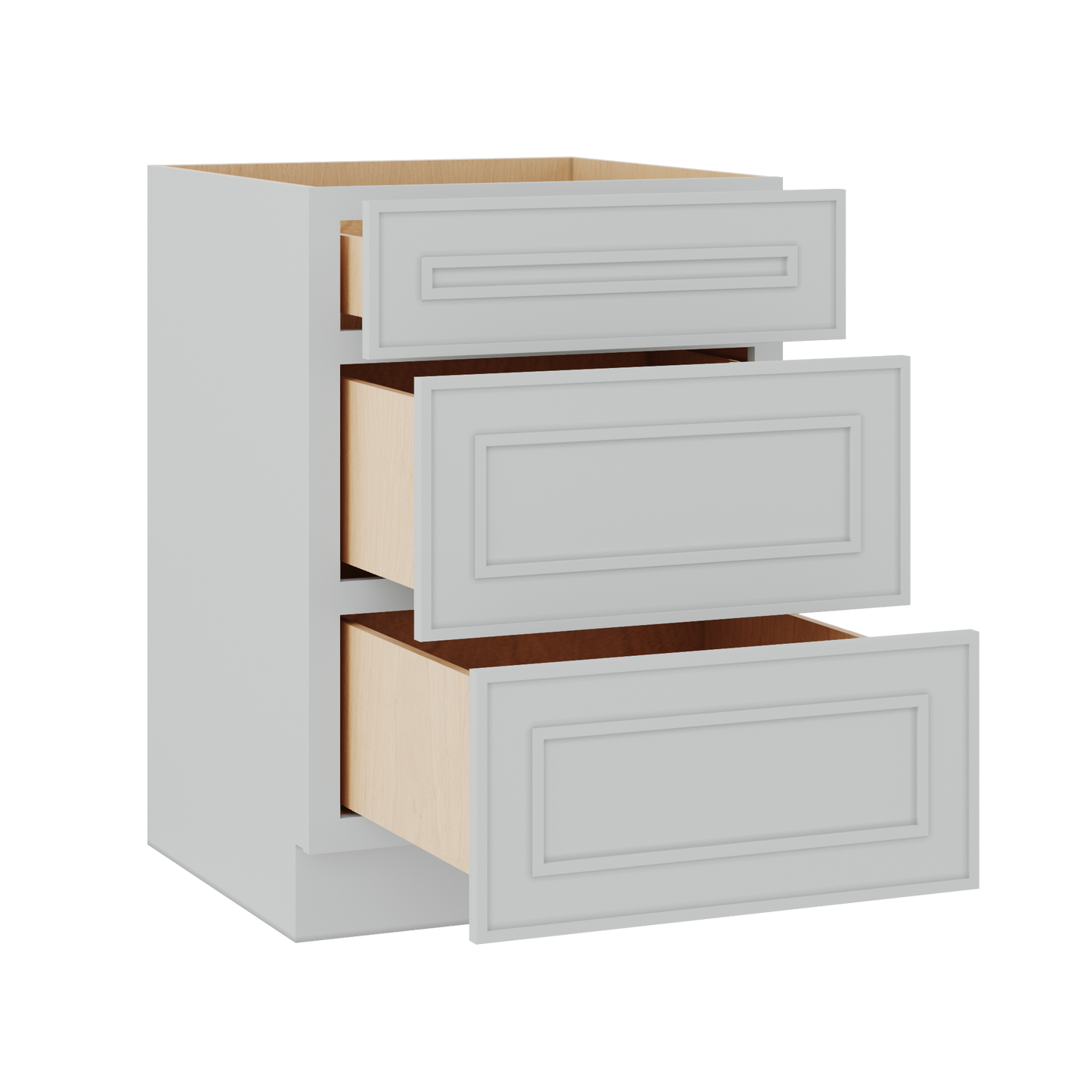 3 Drawer Base 12", 15", 18", 21", 24" & 30" Wide White Elegant Oak Craftsman Shaker 1-1/4" Overlay Base Cabinet
