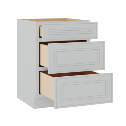 3 Drawer Base 12", 15", 18", 21", 24" & 30" Wide White Elegant Oak Craftsman Shaker 1-1/4" Overlay Base Cabinet