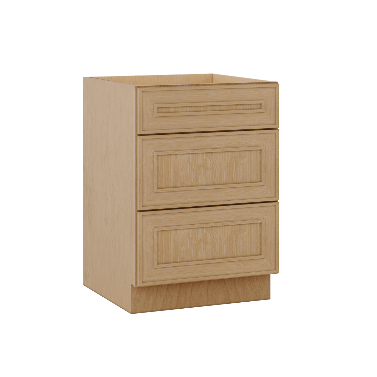 3 Drawer Base 12", 15", 18", 21", 24" & 30" Wide Elegant Oak Craftsman Shaker 1-1/4" Overlay Base Cabinet