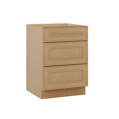 3 Drawer Base 12", 15", 18", 21", 24" & 30" Wide Elegant Oak Craftsman Shaker 1-1/4" Overlay Base Cabinet