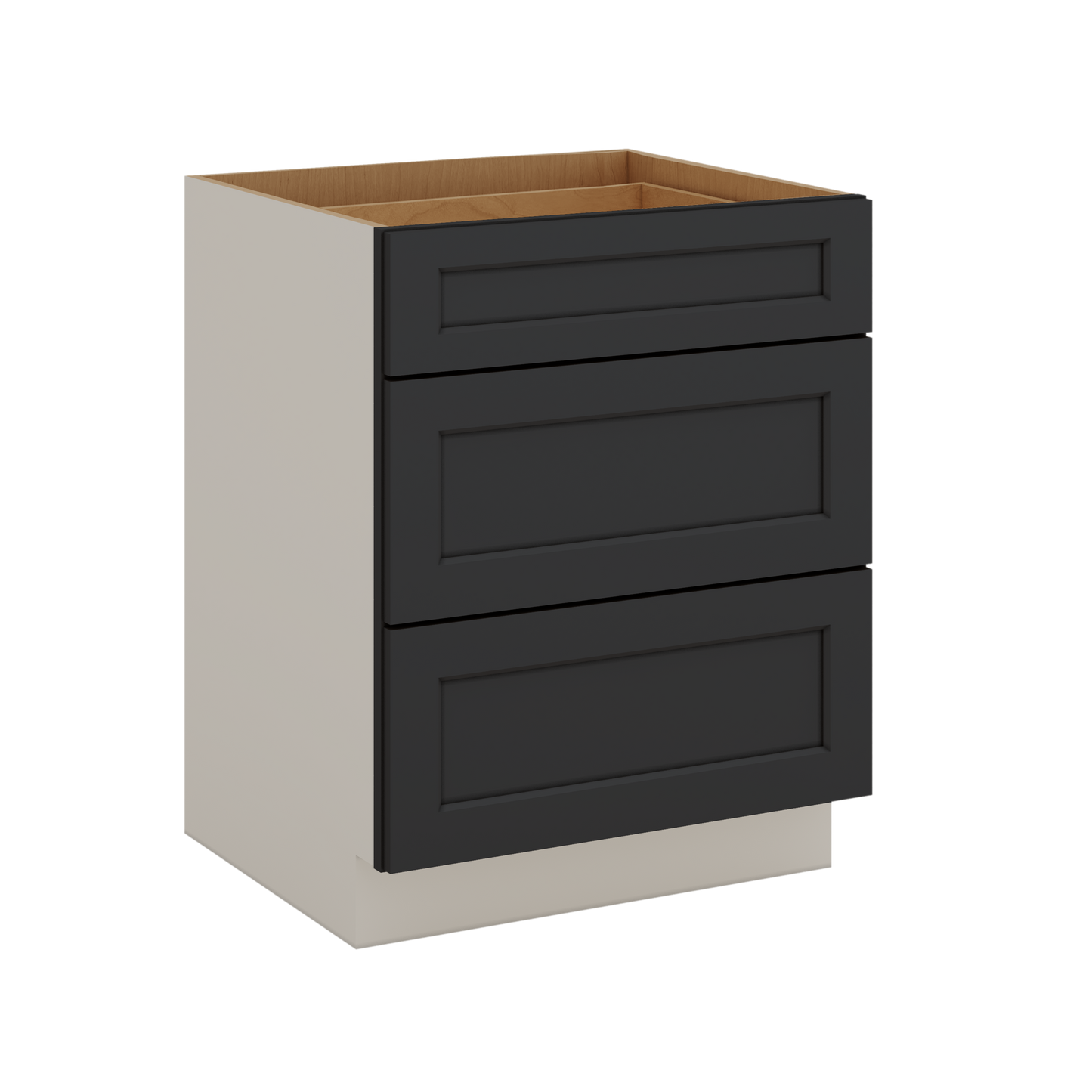 Three Drawer Base Cabinet 12", 15", 18", 21", 24", 30", 33" & 36" Wide 15HNS Hermosa Noir Black Shaker 1-1/4" Overlay