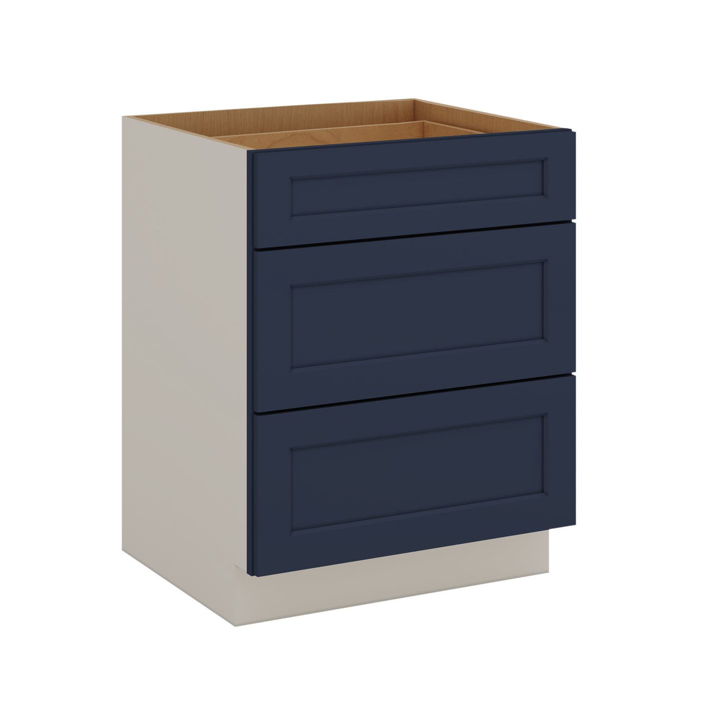 Three Drawer Base Cabinet 12", 15", 18", 21", 24", 30", 33" & 36" Wide NB29 Naval Blue Shaker 1-1/4" Overlay