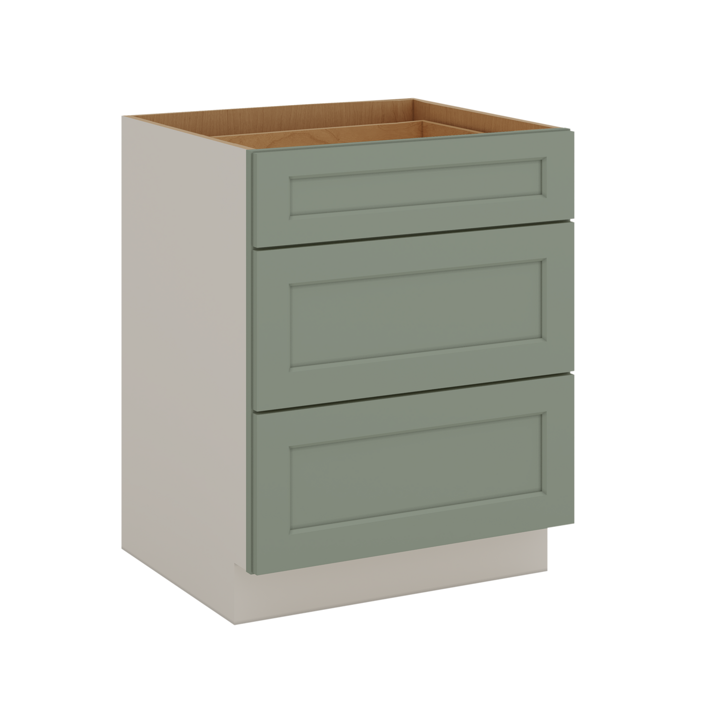 12", 15", 18", 21", 24", 30", 33" & 36" Wide 14SG Sage Green Shaker 1-1/4" Overlay 3 Drawer Base Cabinet