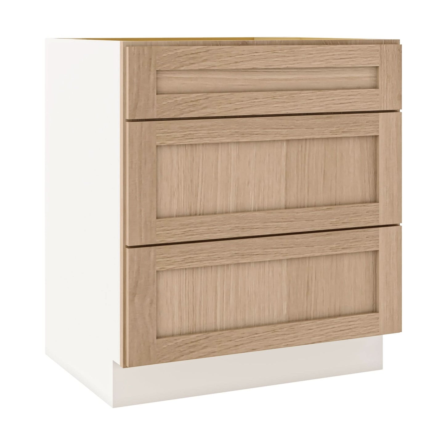 Natural Color 17ROS - Redondo White Oak Shaker 1-1/4" Overlay 3 Drawer Base Cabinet 12", 15", 18", 21", 24", 30", 33" & 36" Wide