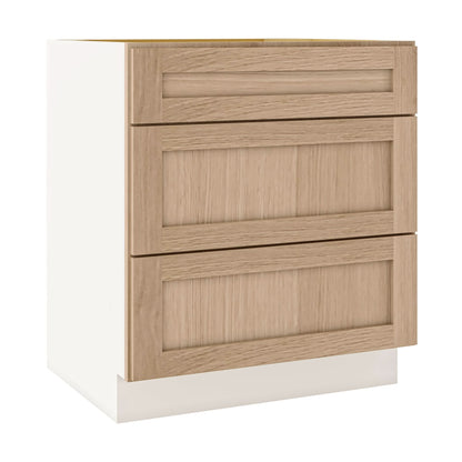 Natural Color 17ROS - Redondo White Oak Shaker 1-1/4" Overlay 3 Drawer Base Cabinet 12", 15", 18", 21", 24", 30", 33" & 36" Wide