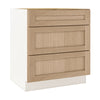 Natural Color White Oak Shaker 1-1/4" Overlay 3 Drawer Base Cabinet 12", 15", 18", 21", 24", 30", 33" & 36" Wide