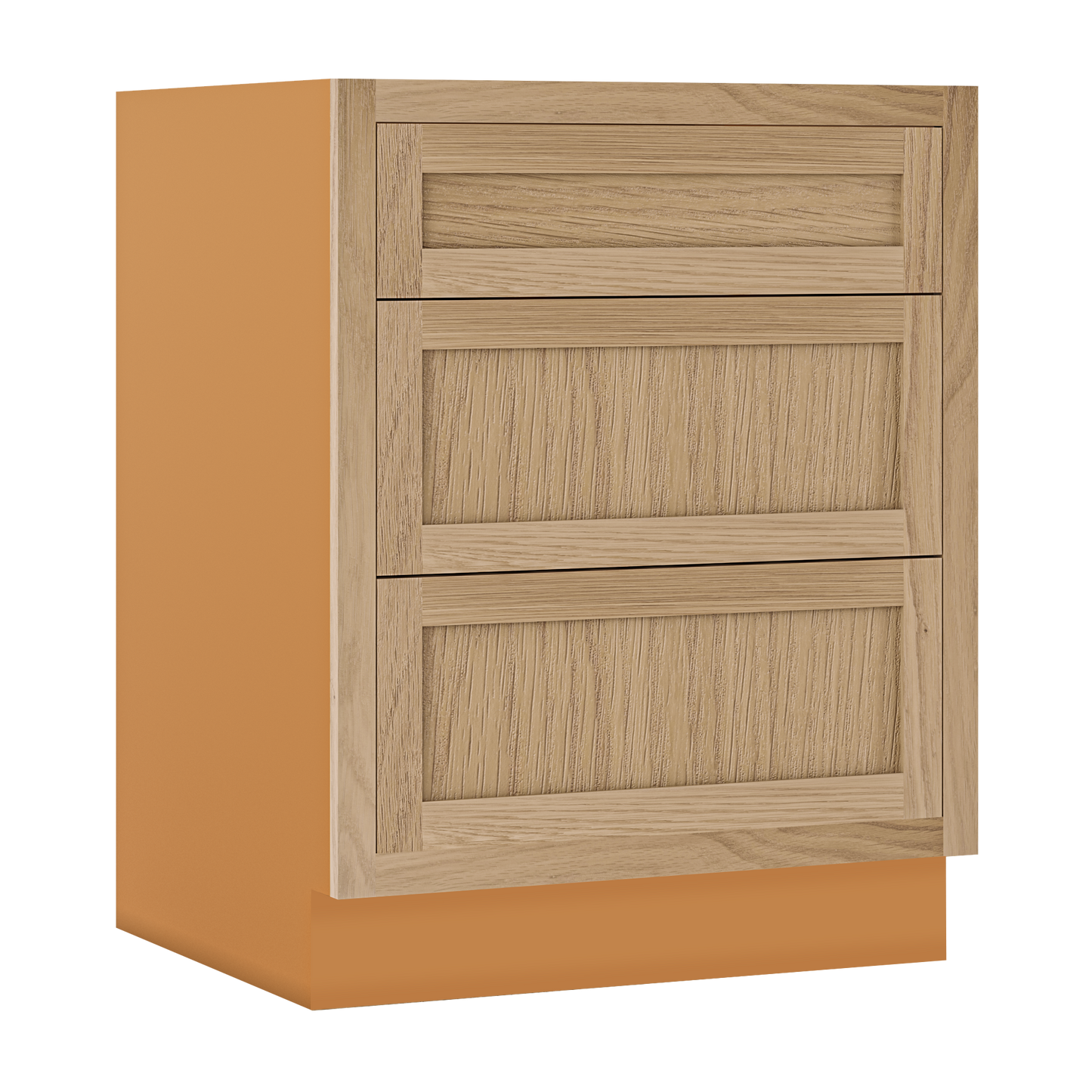 White Oak Shaker Inset Three Drawer Base Cabinet - 12", 15", 18", 21", 24",27", 30", 33" & 36" - Special Order