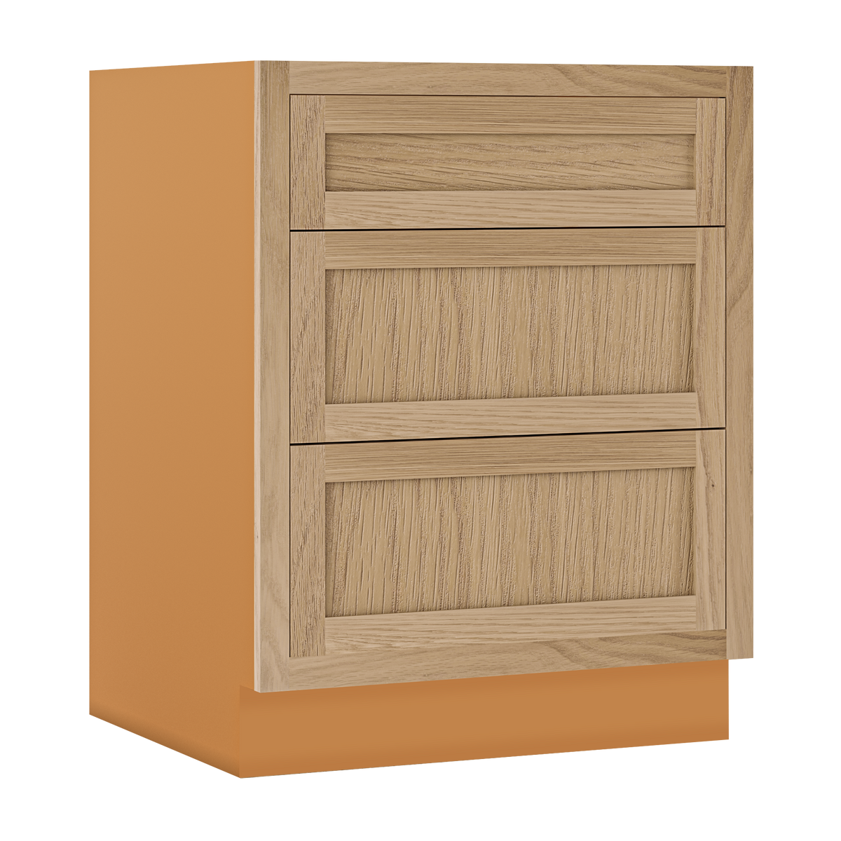 Custom Oak 3 Drawer Base Cabinet - 12"–36" wide