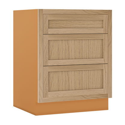 Custom Oak 3 Drawer Base Cabinet - 12"–36" wide