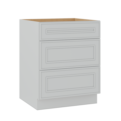 3 Drawer Base 12", 15", 18", 21", 24" & 30" Wide White Elegant Oak Craftsman Shaker 1-1/4" Overlay Base Cabinet