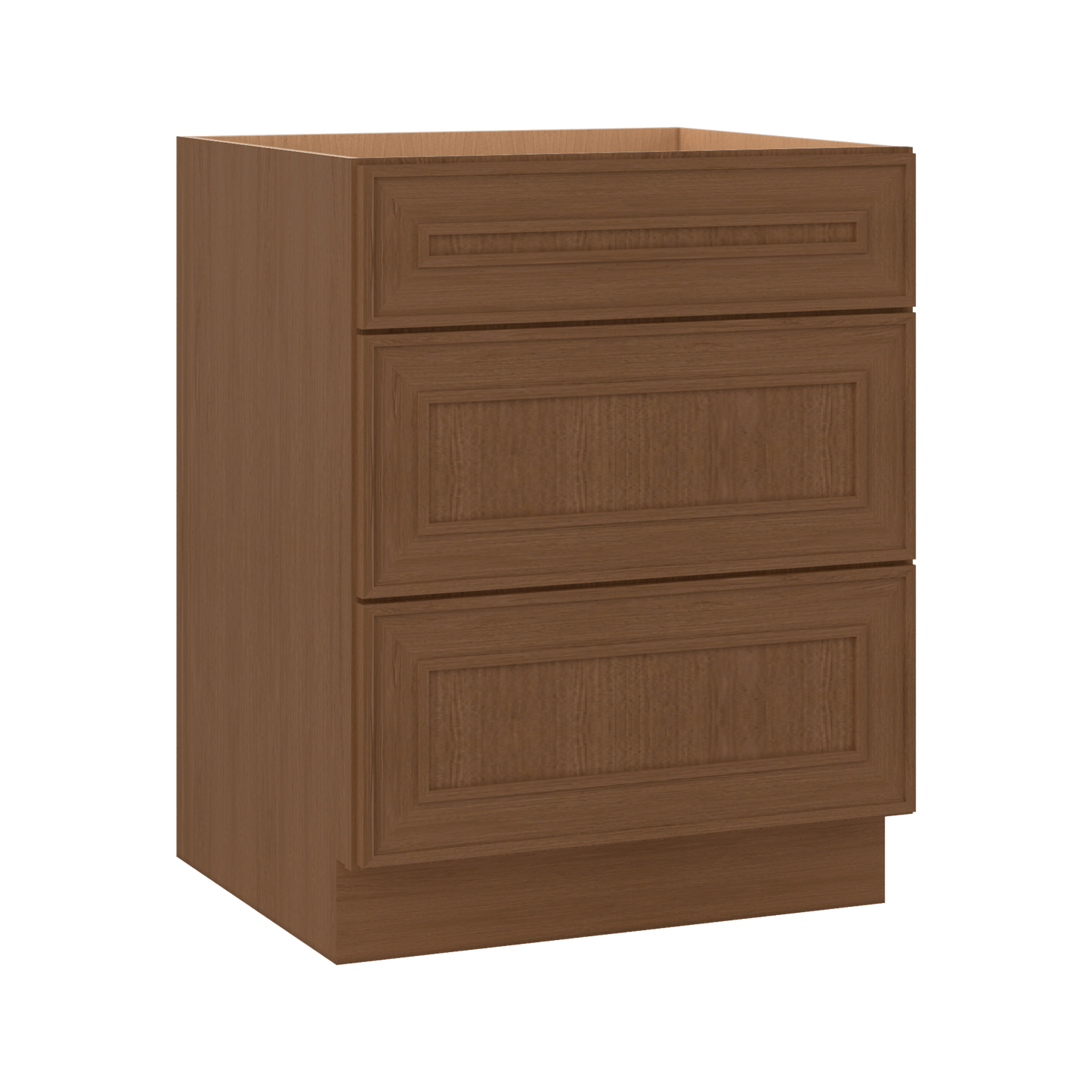3 Drawer Base 12", 15", 18", 21", 24", 30" & 36" Wide Mocha Elegant Oak Craftsman Shaker 1-1/4" Overlay Base Cabinet