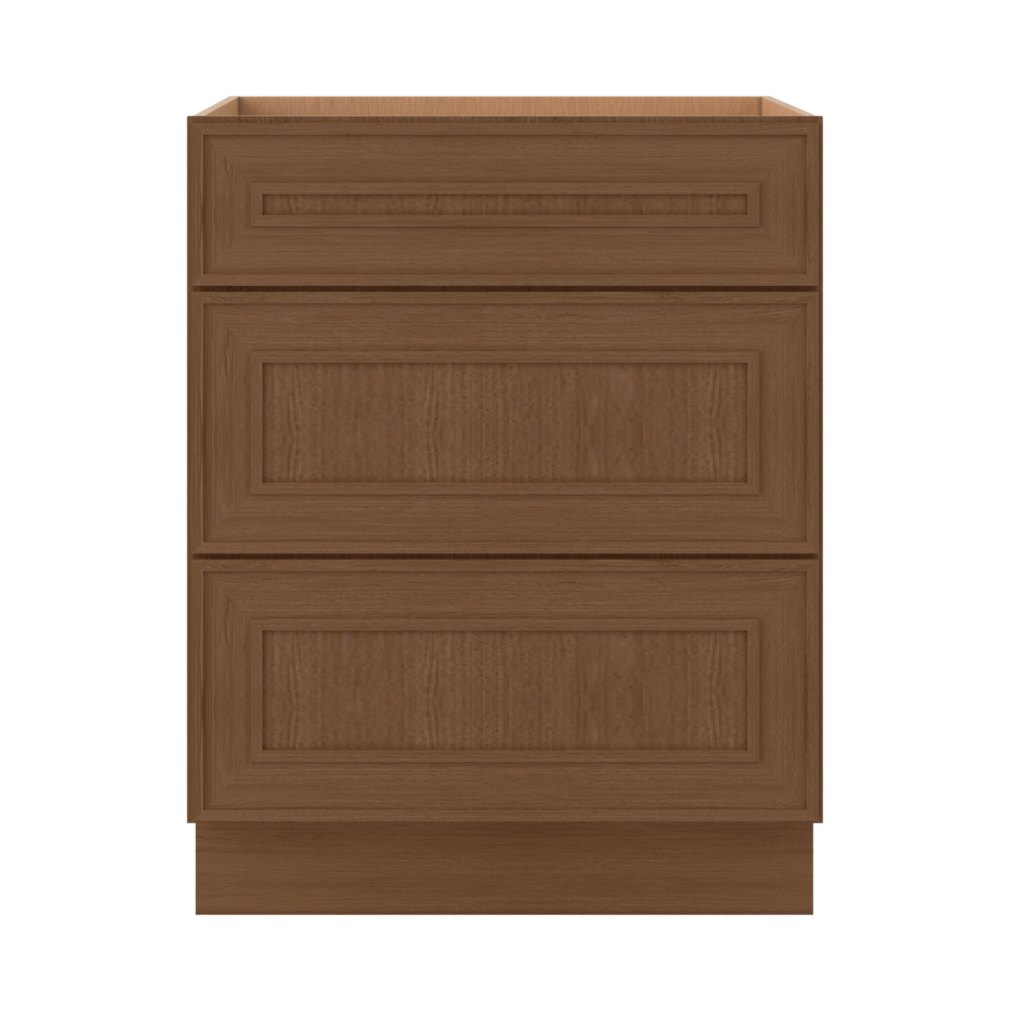 3 Drawer Base 12", 15", 18", 21", 24", 30" & 36" Wide Mocha Elegant Oak Craftsman Shaker 1-1/4" Overlay Base Cabinet