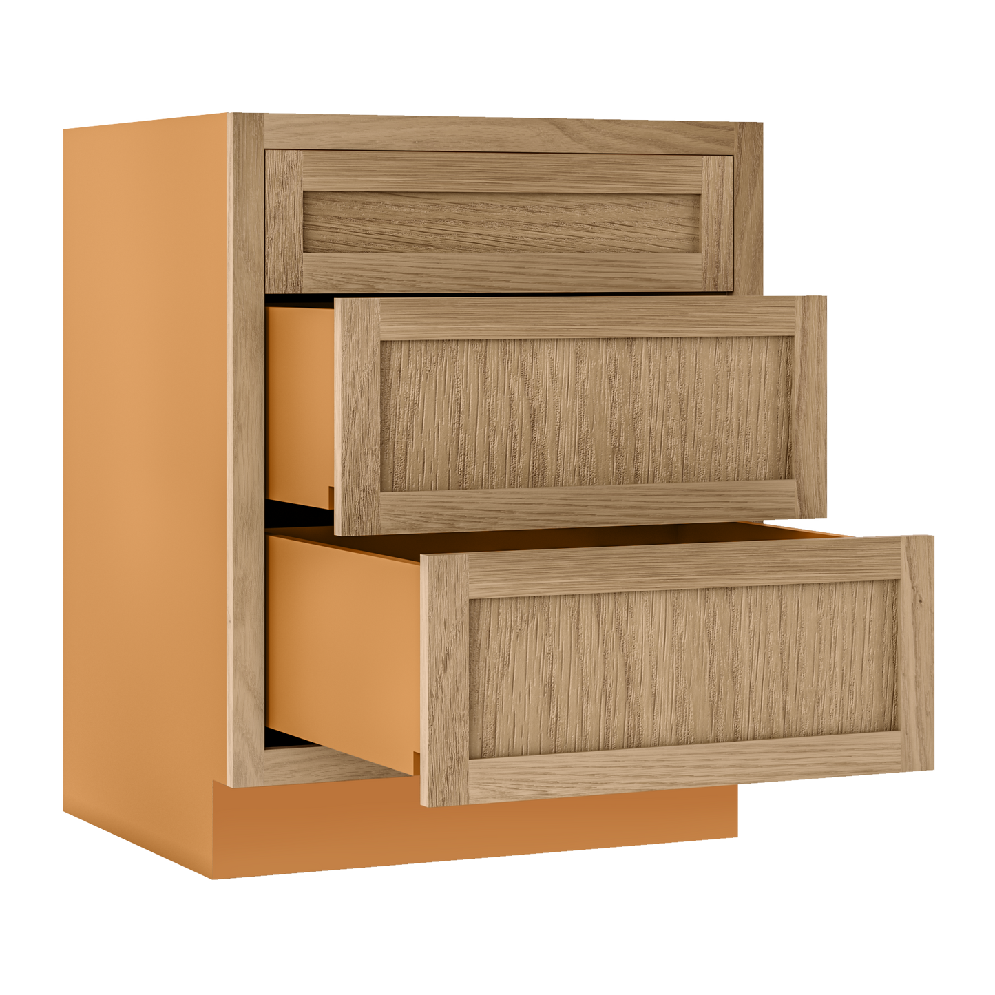 Custom Oak 3 Drawer Base Cabinet - 12"–36" wide