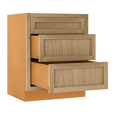 White Oak Shaker Inset Drawer Base Cabinet - 12", 15", 18", 21", 24" & 27" - Special Order