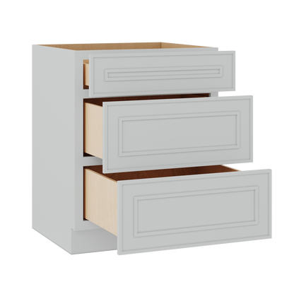 3 Drawer Base 12", 15", 18", 21", 24" & 30" Wide White Elegant Oak Craftsman Shaker 1-1/4" Overlay Base Cabinet