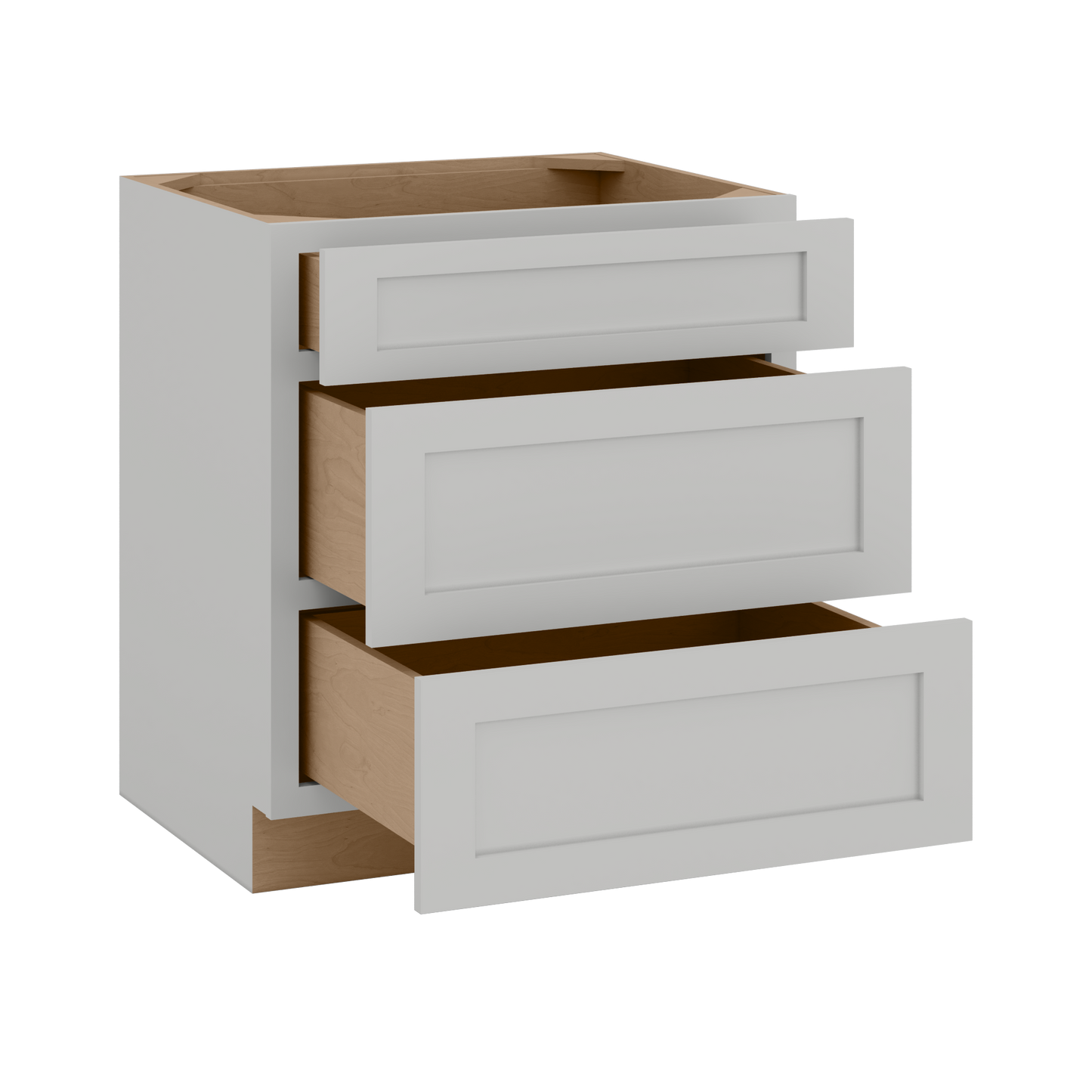 12", 15", 18", 21", 24", 30" & 36" Three Drawer Base Cabinet | RTA Unassembled | Northpoint Polar White Full Overlay
