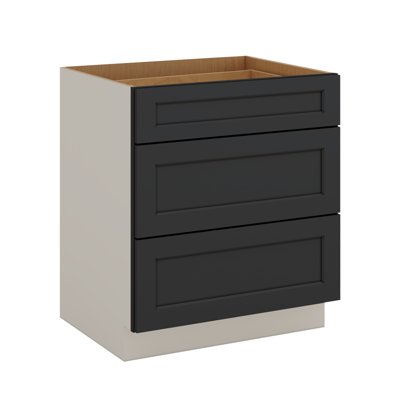 Three Drawer Base Cabinet 12", 15", 18", 21", 24", 30", 33" & 36" Wide 15HNS Hermosa Noir Black Shaker 1-1/4" Overlay