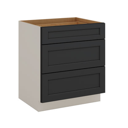 Three Drawer Base Cabinet 12", 15", 18", 21", 24", 30", 33" & 36" Wide 15HNS Hermosa Noir Black Shaker 1-1/4" Overlay