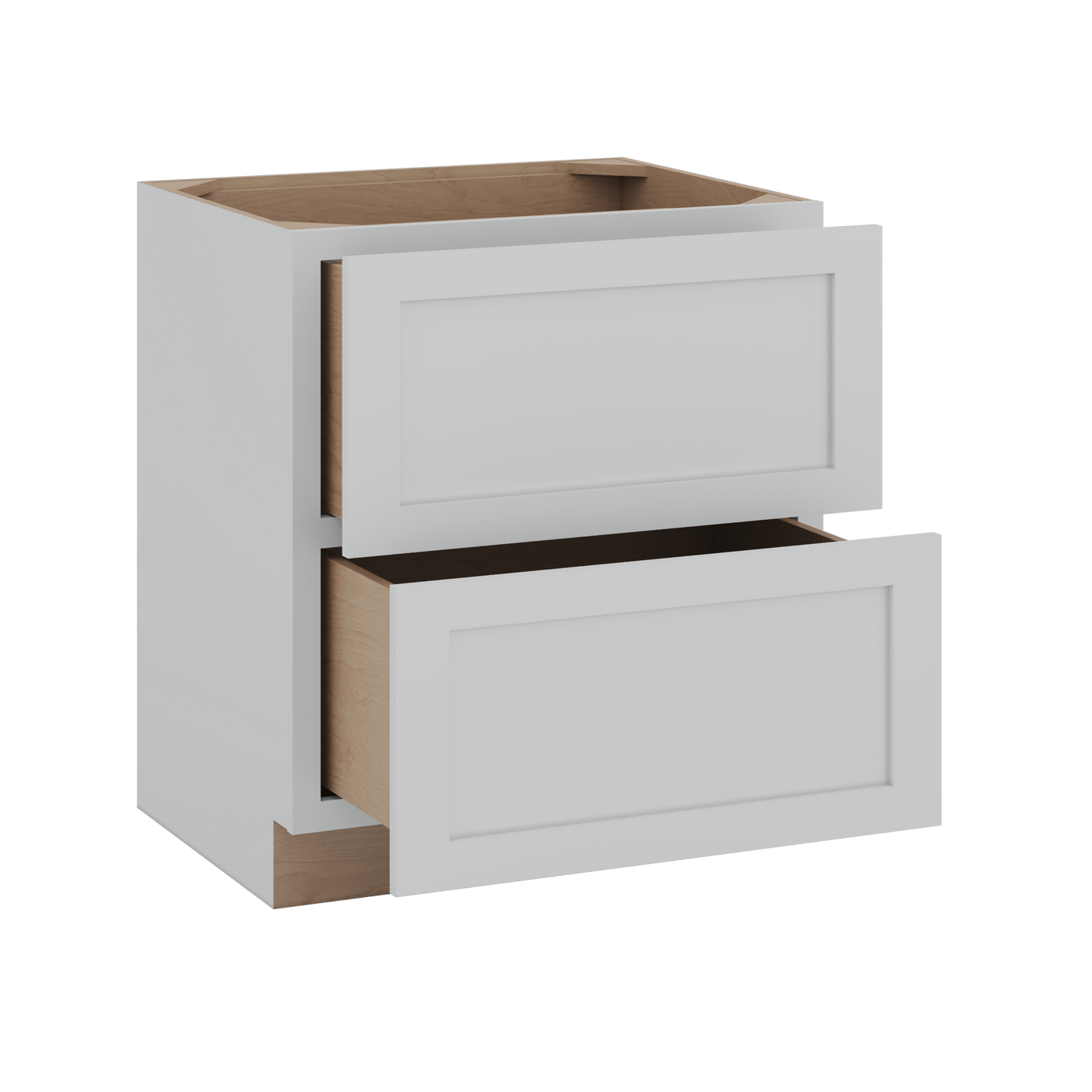 30" & 36" Two Drawer Base Cabinet | RTA Unassembled | Premium Shaker White Full Overlay