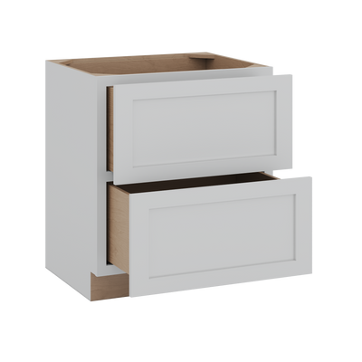 30" & 36" Two Drawer Base Cabinet | RTA Unassembled | Premium Shaker White Full Overlay