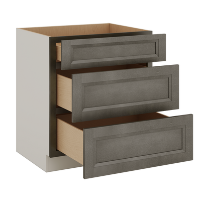 Huntington Cinder Double Shaker 3 Drawer Base Cabinet 12", 15", 18", 21", 24", 30", 33" & 36" Wide