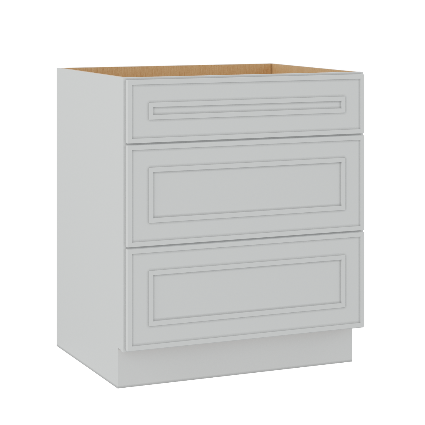 3 Drawer Base 12", 15", 18", 21", 24" & 30" Wide White Elegant Oak Craftsman Shaker 1-1/4" Overlay Base Cabinet