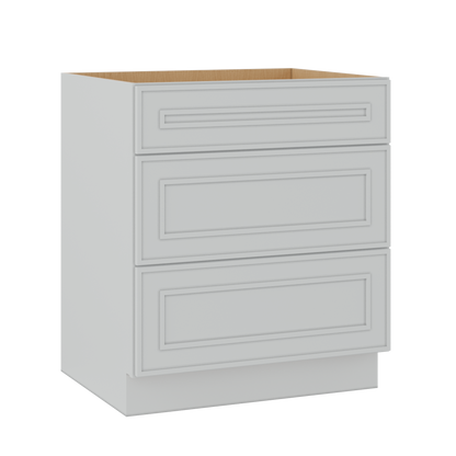 3 Drawer Base 12", 15", 18", 21", 24" & 30" Wide White Elegant Oak Craftsman Shaker 1-1/4" Overlay Base Cabinet