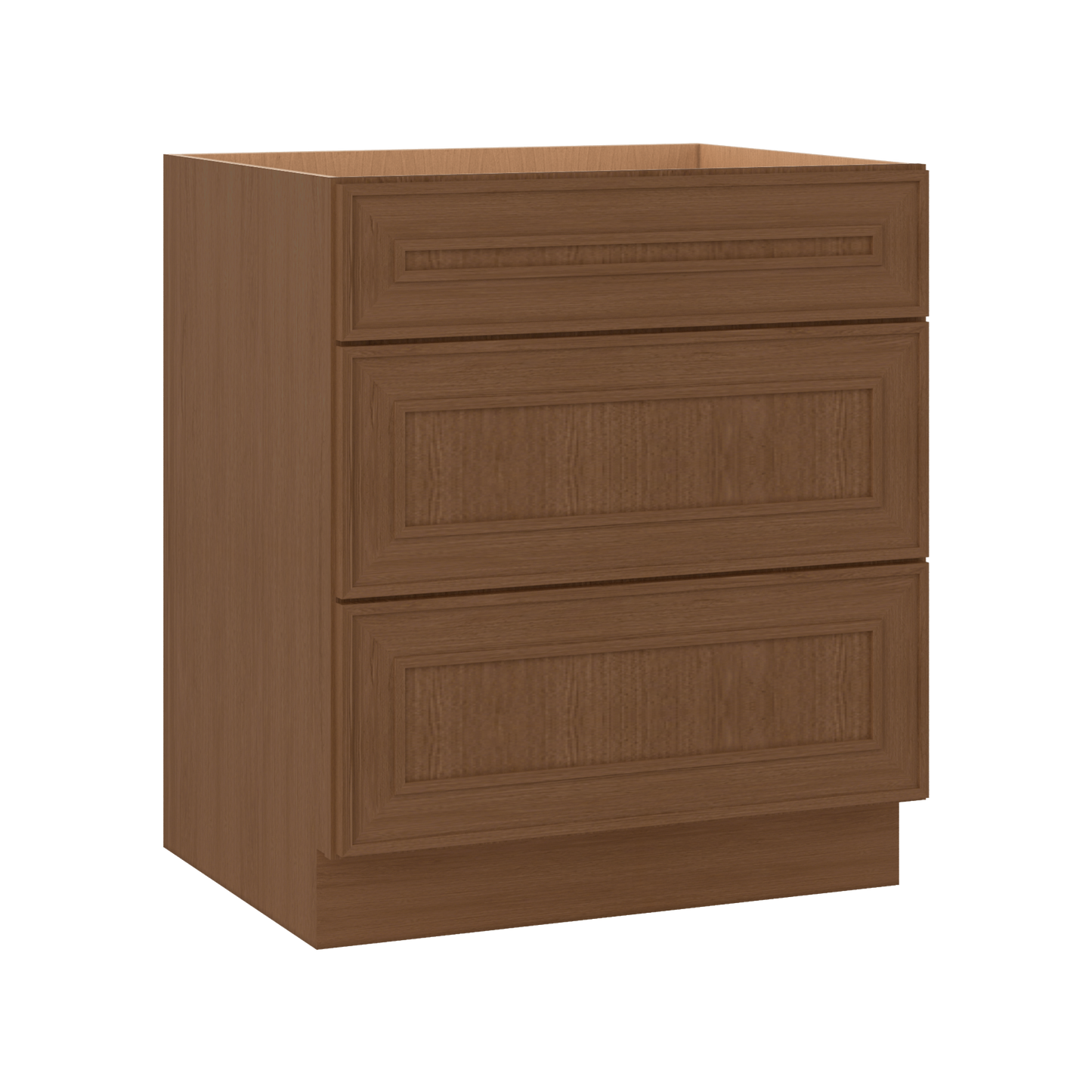 3 Drawer Base 12", 15", 18", 21", 24", 30" & 36" Wide Mocha Elegant Oak Craftsman Shaker 1-1/4" Overlay Base Cabinet
