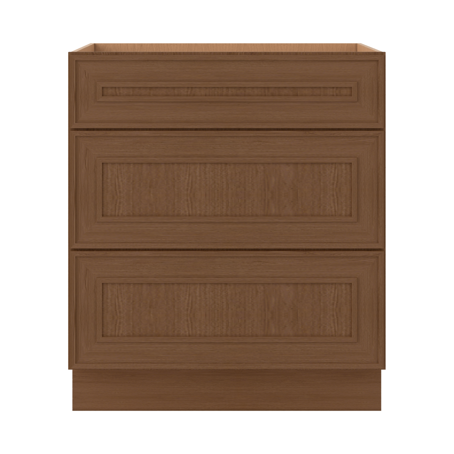 3 Drawer Base 12", 15", 18", 21", 24", 30" & 36" Wide Mocha Elegant Oak Craftsman Shaker 1-1/4" Overlay Base Cabinet
