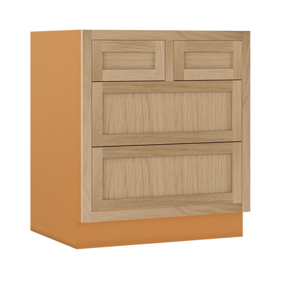 White Oak Shaker Inset Four Drawer Base Cabinet - 30", 33" & 36"