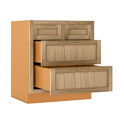 White Oak Shaker Inset Four Drawer Base Cabinet - 30", 33" & 36"