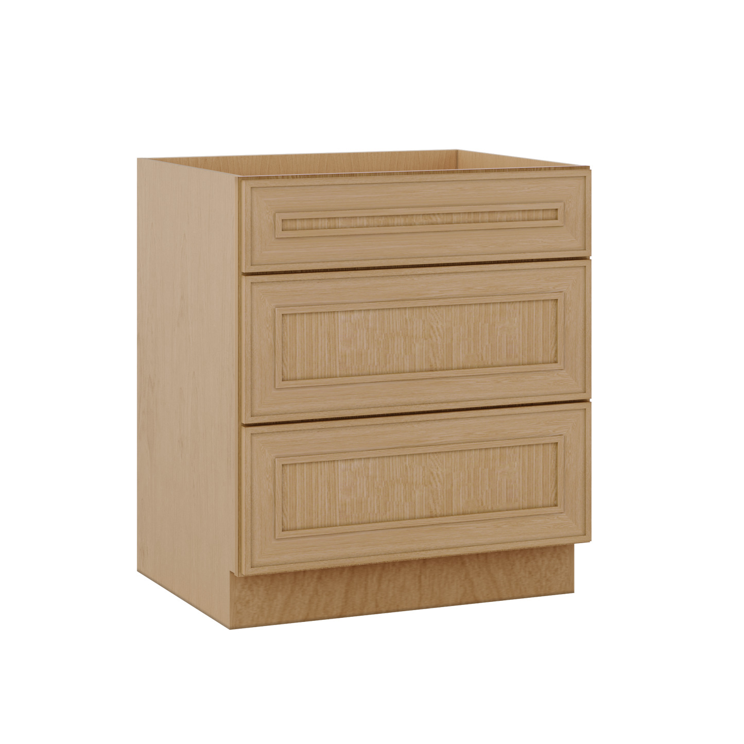 3 Drawer Base 12", 15", 18", 21", 24" & 30" Wide Elegant Oak Craftsman Shaker 1-1/4" Overlay Base Cabinet