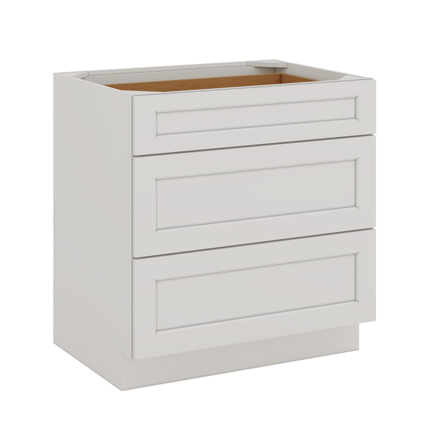12", 15", 18", 21", 24", 30", 33" & 36" Three Drawer Base Cabinet Wide ICE White Shaker 1-1/4" Overlay CWS/CWB