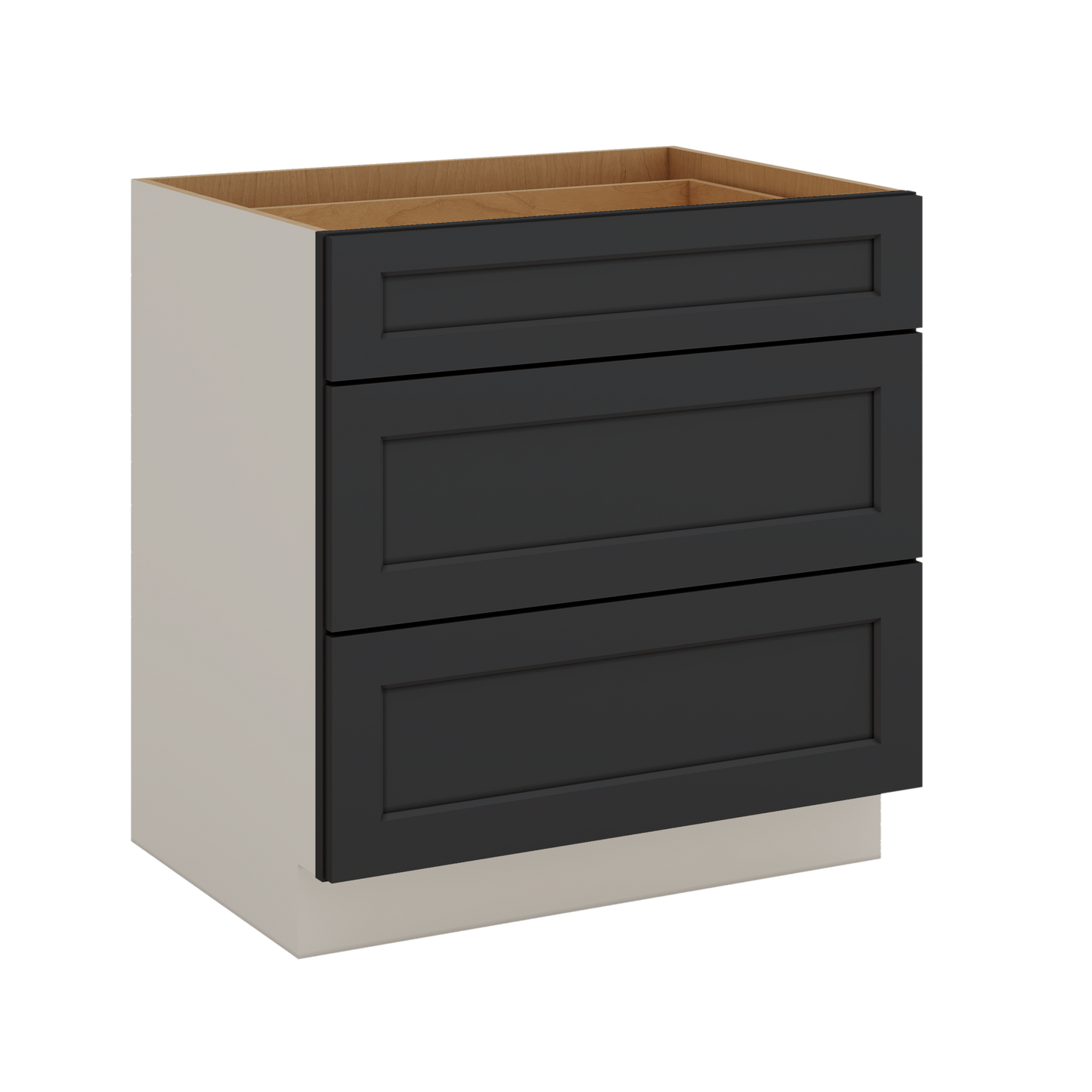 Three Drawer Base Cabinet 12", 15", 18", 21", 24", 30", 33" & 36" Wide 15HNS Hermosa Noir Black Shaker 1-1/4" Overlay