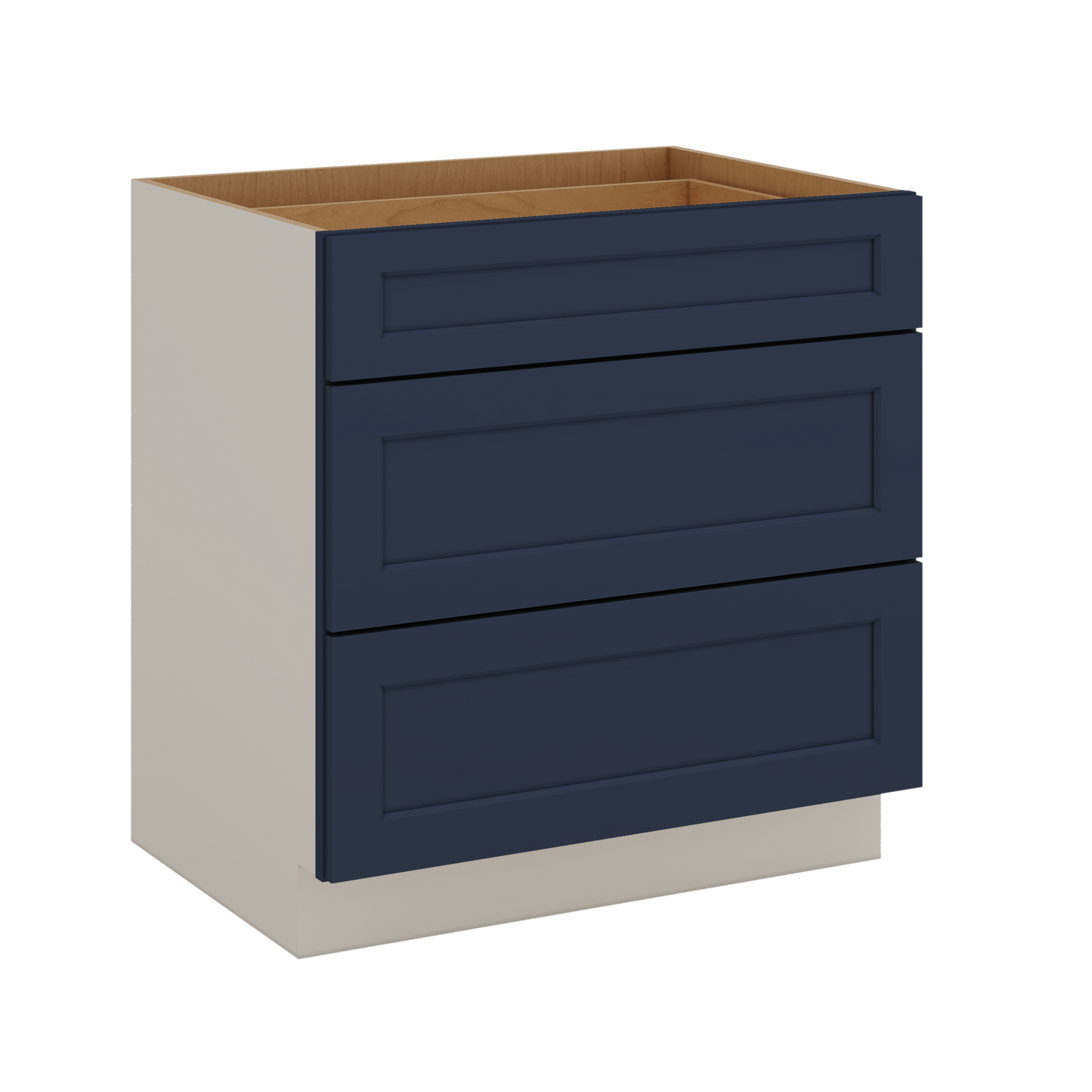 Three Drawer Base Cabinet 12", 15", 18", 21", 24", 30", 33" & 36" Wide NB29 Naval Blue Shaker 1-1/4" Overlay