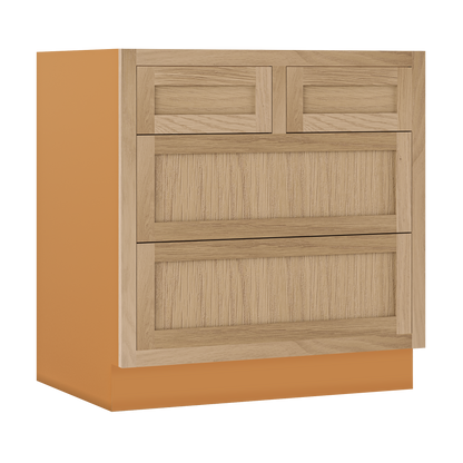 White Oak Shaker Inset Four Drawer Base Cabinet - 30", 33" & 36"