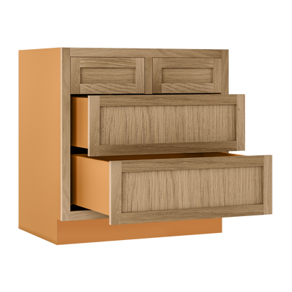 White Oak Shaker Inset Four Drawer Base Cabinet - 30", 33" & 36"