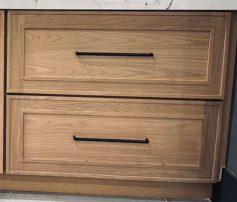 Double Drawer 24", 30" & 36" Wide Elegant Oak Craftsman Shaker 2 Drawer Base Cabinet