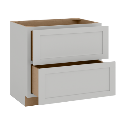 30" & 36" Two Drawer Base Cabinet | RTA Unassembled | Premium Shaker White Full Overlay