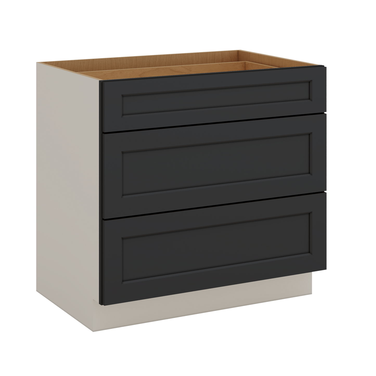 Three Drawer Base Cabinet 12", 15", 18", 21", 24", 30", 33" & 36" Wide 15HNS Hermosa Noir Black Shaker 1-1/4" Overlay