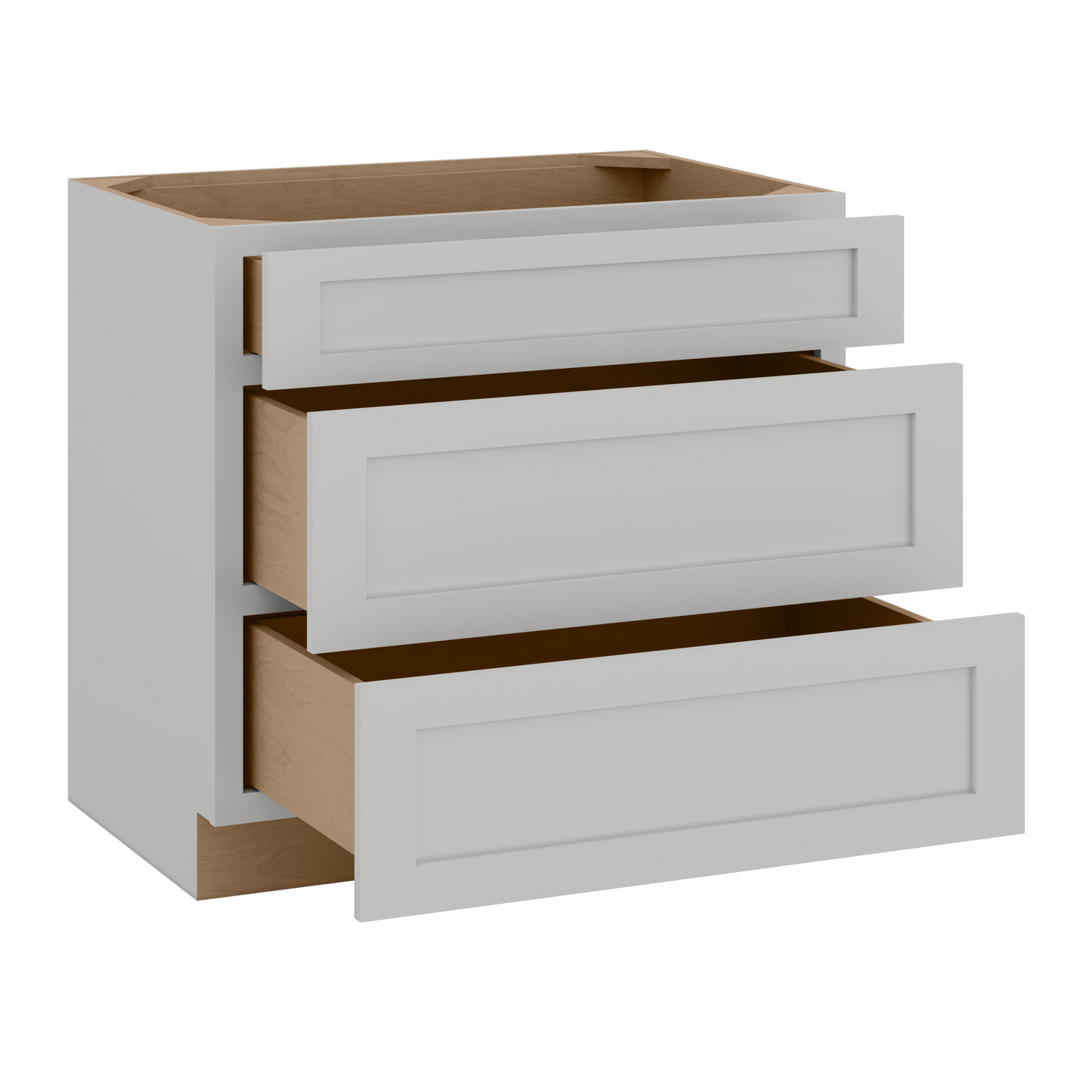 12", 15", 18", 21", 24", 30" & 36" Three Drawer Base Cabinet | RTA Unassembled | Northpoint Polar White Full Overlay