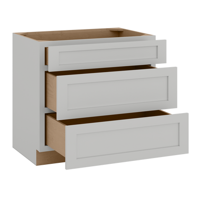 12", 15", 18", 21", 24", 30" & 36" Three Drawer Base Cabinet | RTA Unassembled | Northpoint Polar White Full Overlay