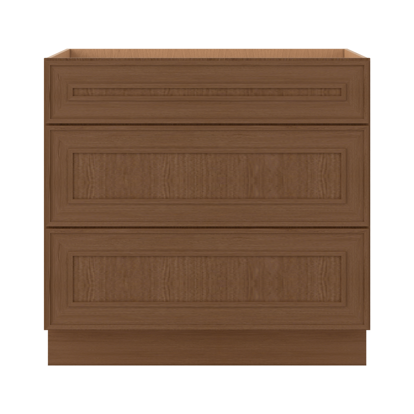 3 Drawer Base 12", 15", 18", 21", 24", 30" & 36" Wide Mocha Elegant Oak Craftsman Shaker 1-1/4" Overlay Base Cabinet